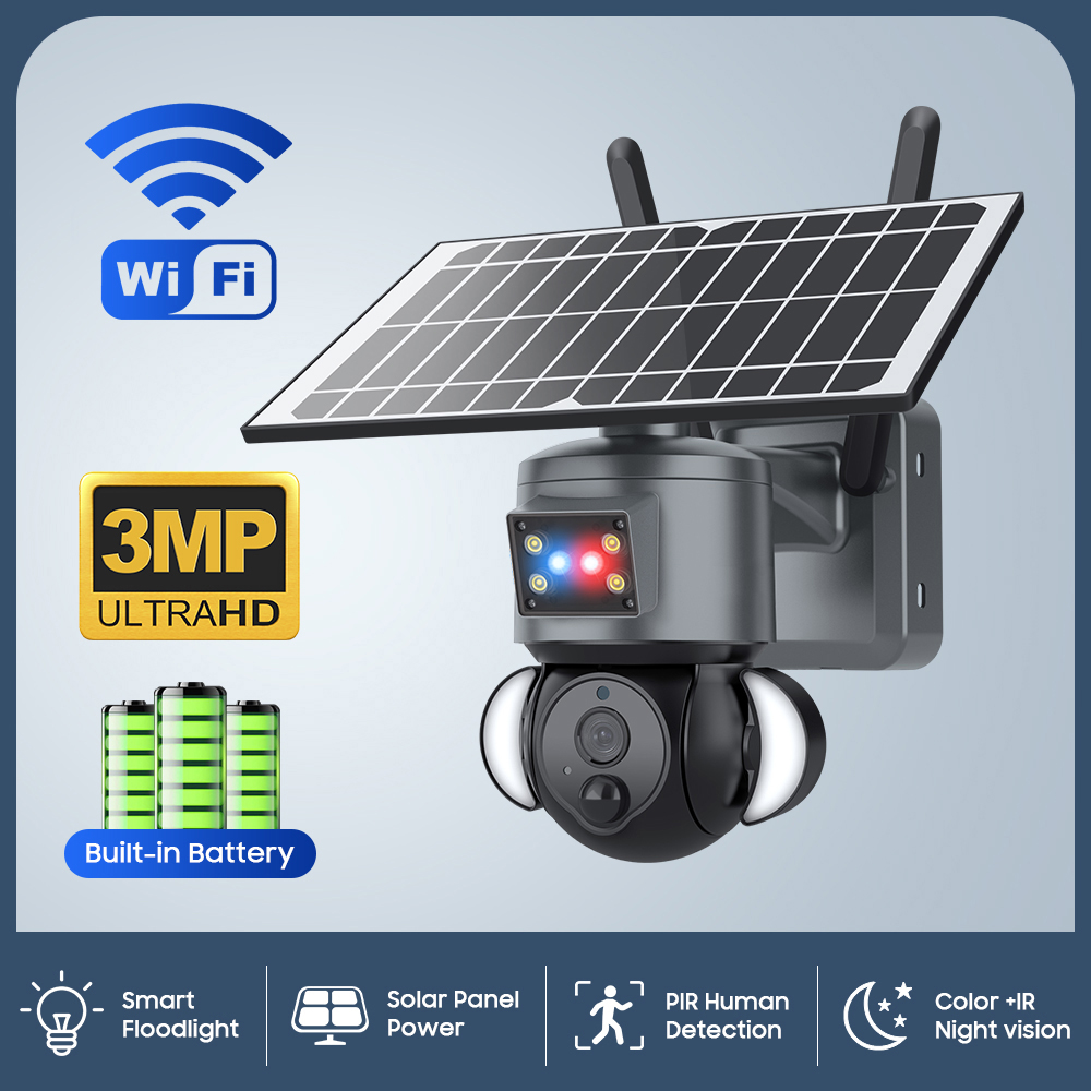 HD 4MP WiFi Solar Powered 4G CCTV Camera IP Network Smart Outdoor