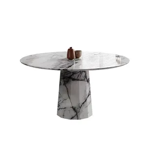 Modern marble round dinner French light luxury round table natural fragrant snow plum marble table