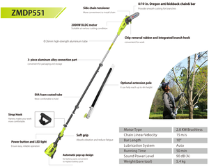 ZOMAX 58V Scie à perche puissante sans fil au lithium-ion, écologique, pour usage professionnel (outil seul) - Product Image 2