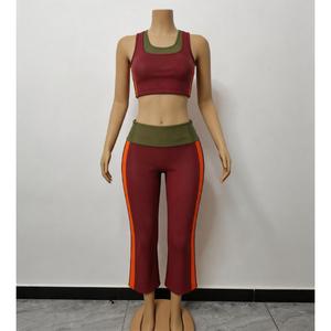 Conjunto <span class=keywords><strong>de</strong></span> dos piezas Y2K para mujer, top sin mangas con bloques <span class=keywords><strong>de</strong></span> color y pantalones capri, conjunto <span class=keywords><strong>de</strong></span> ropa informal <span class=keywords><strong>de</strong></span> algodón y spandex con logo personalizado, atuendo <span class=keywords><strong>de</strong></span> otoño - Product Image 3