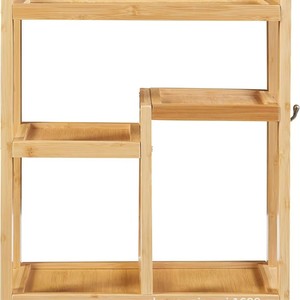 Étagère de salle de bain en bois, support mural à 2 niveaux pour rangement de produits de toilette, porte-serviettes, couleur bois naturel - Product Image 2