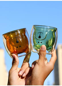 Cartone animato simpatico ialino trasparente orsetto isolato doppio strato tazze di vetro a doppio strato - Product Image 2