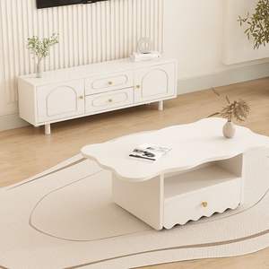 Mueble para TV color crema, estilo minimalista moderno con cajones de almacenamiento para sala de estar, diseño de pie para apartamento pequeño - Product Image 4