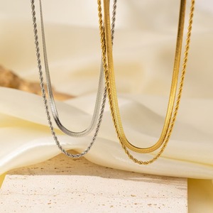 Collar de Moda INS, Cadena de Acero Inoxidable en Forma de Serpiente, Cadena Trenzada de Doble Capa, Chapado en Oro de 18K - Product Image 1