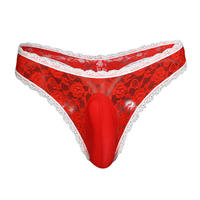 Celana Dalam Bikini Thong Pria Model Rendah, Bahan Nilon Lembut, Cepat Kering, Bernapas, dengan Aksen Renda dan Jaring Transparan, Gaya Gay Keren