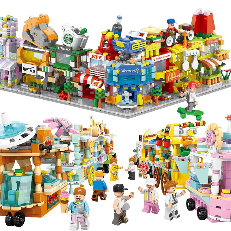 8 Packs Mini City Shop Street View Building Blocks Set with Candy Shop Cafe Store 6in1 Dream Girls Toy Set, Gifts for kids