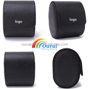 Black Leather <b>Watch</b> Travel <b>Case</b> Roll Box Velvet Lined Single <b>Watch</b> Storage Organizer Portable - Product Image 3