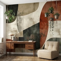 Papier peint mural auto-adhésif imperméable vert olive rétro texturé abstrait géométrique organique pour la décoration murale de la maison