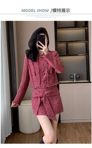 Gonna da <span class=keywords><strong>donna</strong></span> autunno inverno 2025 Set due pezzi per <span class=keywords><strong>donna</strong></span> con bordo grezzo <span class=keywords><strong>Tweed</strong></span> papillon e gonna Set due pezzi - Product Image 6