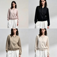 Chaqueta de Béisbol Plisada Rosa Morandi, Elegante y Minimalista, para Mujer, Holgada, con Hombros Caídos, Cierre de Cremallera, Informal, para Oficina