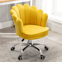 Fauteuil de Bureau Pivotant Exécutif en Velours Rose Moderne pour Hôtel, Chaise de Bureau Chromée avec Piètement Étoilé