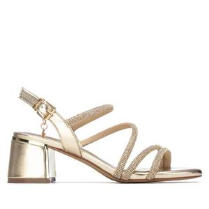 Sandales à talons pour femmes Xti, dorées, talon de 6 cm, taille 38 - Product Image 1