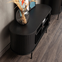 Meja Konsol TV Skandinavia Minimalis dengan Finishing Veneer Kayu Ek dan Laci Penutup Lembut untuk UNIT TV 65 Inci