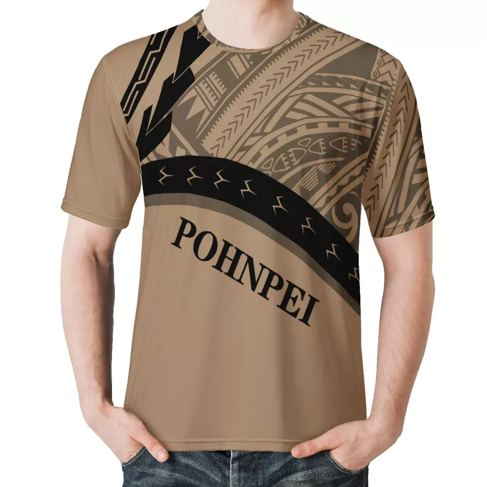 Customize Logo Brown polynesian tribal T-shirt Men Casual Crew Neck Sports T-shirt Summer pohnpei T-shirts In Bulk