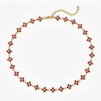 Collier ras-de-cou sportif en acier inoxydable plaqué or 18 carats avec trèfle à quatre feuilles et chaîne en bambou