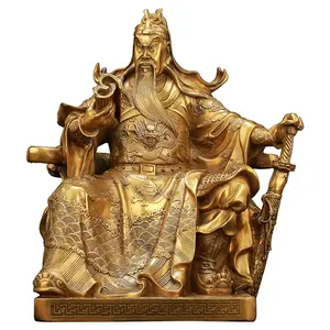 Dropship Zitten Gouden Guan Gong Patung Hoge Kwaliteit Guangong Standbeeld Bronzen Guan Yu Sculptuur