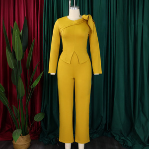 D546 Dernières tendances en matière de tenues africaines pour femmes, ensemble élégant en deux pièces, haut à manches longues et pantalon de couleur unie - Product Image 5