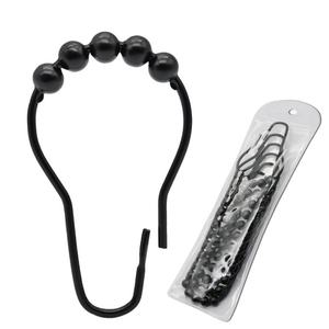 YIWANG Black Matel Bathroom <b>Shower</b> Curtain Ring Hanging Hooks - Product Image 1