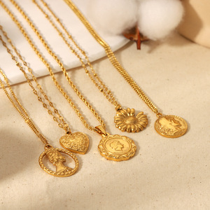 Collar con Colgante de Moneda en Relieve 3D con Retrato Retro Europeo Americano, de Acero Inoxidable con Oro de 18K, Colgantes Temáticos, Joyería de Regalo - Product Image 1