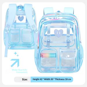 Wholesale Customizable Clear Transparent <b>Backpack</b> with Heart Design and Rainbow Zipper <b>Waterproof</b> PVC <b>School</b> Bag - Product Image 3