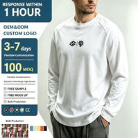 T-shirts formels pour hommes en toile de coton 100% compressée, blancs, col rond, manches longues, impression sérigraphique, surdimensionnés, 180 grammes, anti-rétrécissement