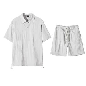 Conjunto de camiseta POLO deportiva informal de verano para hombre, pantalones cortos de punto de manga corta con método tejido de cuello Suelto - Product Image 1