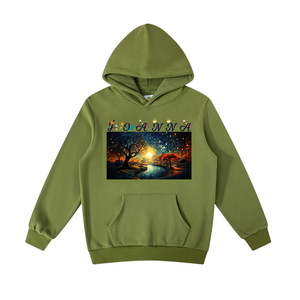 Venta al por mayor Unisex <span class=keywords><strong>Pullover</strong></span> Verde Sudaderas con capucha DTG Cartoon Fleece Hoodies para hombres - Product Image 1