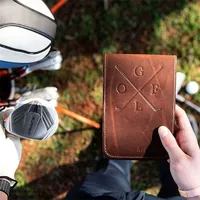 Porte-cartes de score de golf en cuir de cheval véritable, imperméable, avec motif gaufré, style vintage rétro, avec boucle pour crayon