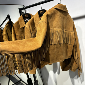 2025 autunno giacca di pelle donna giacca di pelle donna giacca di pelle Camel camoscio giacca con frange - Product Image 3