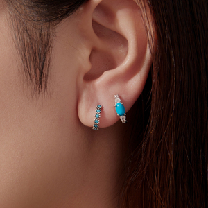 Boucles d'oreilles créoles en argent sterling 925 avec turquoise verte, cercle pavé, pour femme, bijoux fins vintage BSE1276 - Product Image 3