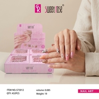 Sweet Rose 12 Cajas de Uñas Postizas con Degradado de Diamantes de Imitación, Largas, Forma Ataúd, Pre-diseñadas, Set de Exhibición de Puntas de Uñas para Maquillaje Diario de Mujeres