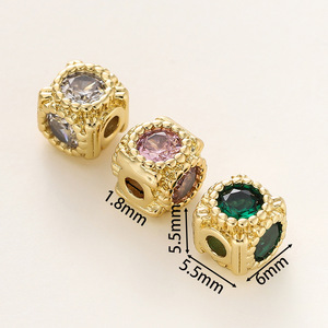 Perle carrée plaquée or 18 carats de 5,5 mm incrustée de bijoux, accessoire de bijouterie DIY, décoration de chaîne de téléphone portable - Product Image 1