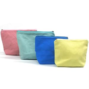 Pochette cosmétique en toile unie avec fermeture éclair, personnalisable avec logo DIY, imperméable et doublée, pour le maquillage et les voyages - Product Image 1