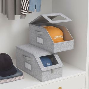 Large Capacity Multifunctional Fabric <b>Hat</b> Storage <b>Box</b> Foldable Baseball Cap Organizer with Dustproof Zipper and Lid - Product Image 1