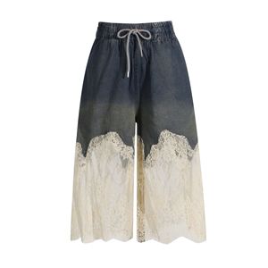 Top estivo in pizzo canotta in Denim Patchwork + pantaloni casual a cinque quarti in due pezzi <span class=keywords><strong>Set</strong></span> di <span class=keywords><strong>abbigliamento</strong></span> da donna alla moda sottile - Product Image 3