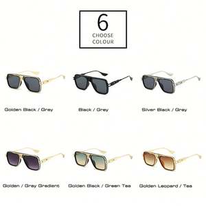 Gafas de Sol de Moda 2025 con Logotipo Personalizado, Estilo Punk, Aleación, Protección UV400, Montura Metálica Cuadrada Tipo Piloto para Hombre y Mujer - Product Image 5