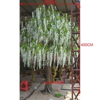 400cm de hauteur pas cher artificiel blanc wistaria fleur arbre, grande fibre de verre blanc plantes artificielles arbres à fleurs à vendre