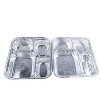 Paket kustom grosir piring aluminium Foil 2/3/4 kompartemen panci Foil aluminium sekali pakai dengan tutup