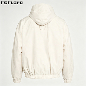 Veste coupe-vent en popeline cirée OEM/ODM, tissu technique, couleur crème pierre, demi-zip, à capuche, style streetwear minimaliste, vente en gros - Product Image 4