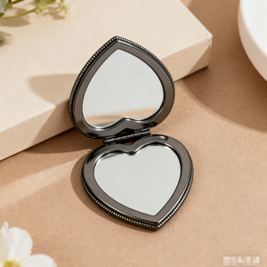 Printed Metal Heart Shaped Single Sided Modern Makeup Mirror Customized Mini Heart Compact Mirror Promotional Use