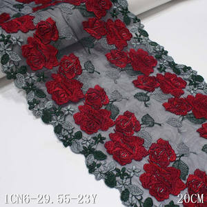 Lebar 20 Cm Bunga Mawar Poliester 3 D Kain Potong Renda Bordir Lembut 2 Warna untuk Pakaian Dalam Pakaian Formal - Product Image 1