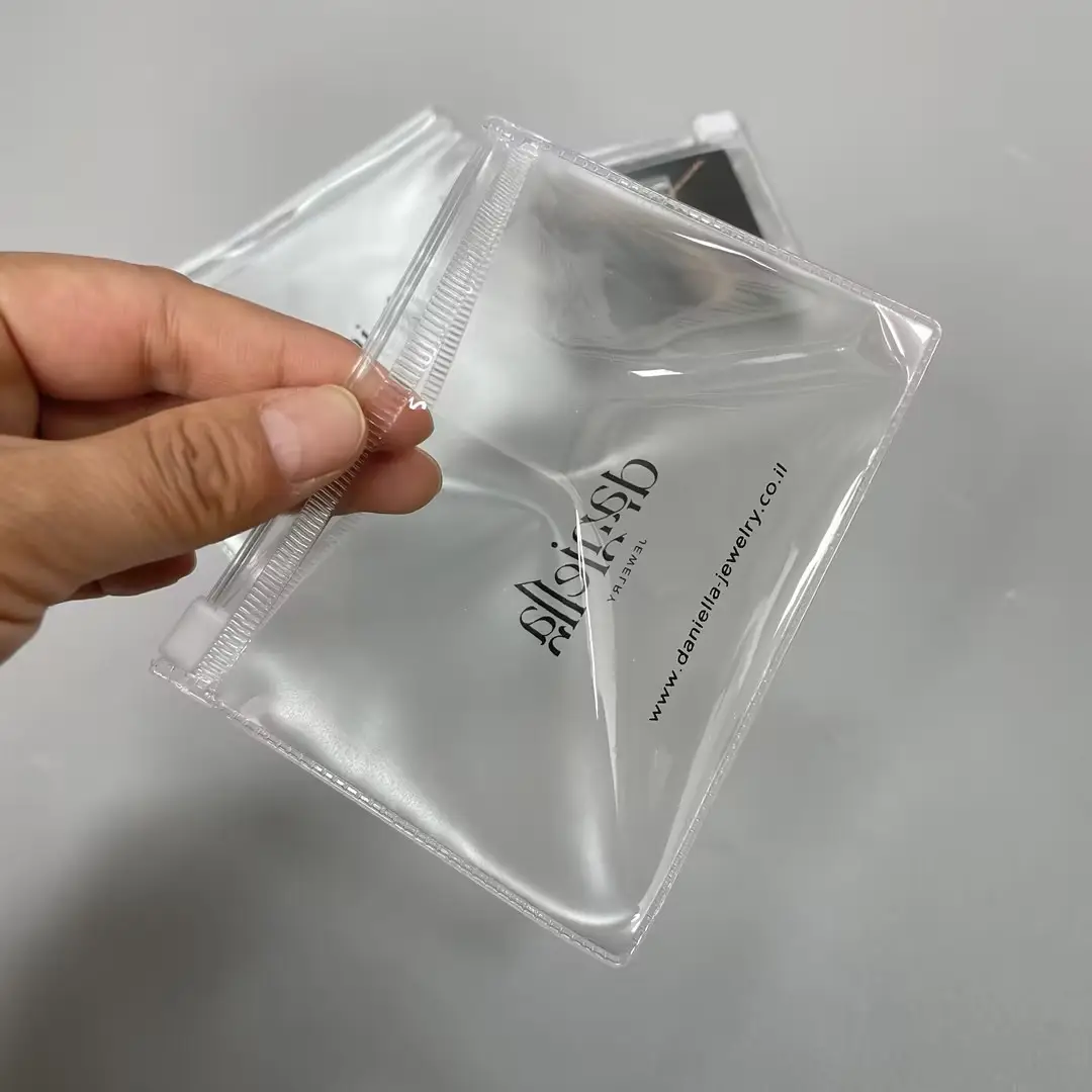 Bolsa de plástico con cremallera de PVC pequeña ecológica, bolsa deslizante de un lado transparente, otro esmerilado para embalaje