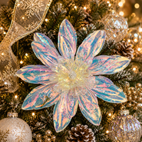 Nouvelle Fleur Artificielle de Noël en Plastique Bleu Brillant, Faux Chrysanthème avec Clip, Décoration pour Guirlande et Arbre de Noël, Vente en Gros