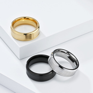 Minimalist Matte Brushed Titanium Steel <b>Rings</b> Unisex <b>Couple</b> Jewelry Everyday Wear Gold Black Steel Color Geometric Design - Product Image 1