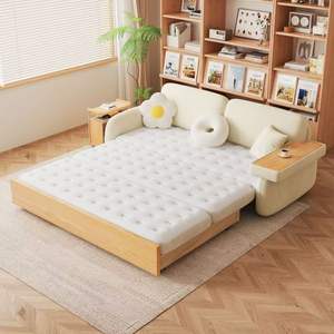Modern Solid Wood <b>Storage</b> <b>Sofa</b> <b>Bed</b> Cream Color Foldable With Drawer For Small Bedroom Kids And Adults - Product Image 2