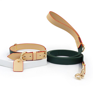 Ensemble collier et laisse pour chien en cuir véritable souple et imperméable, collier large pour protéger le cou du chien et laisse pour l'entraînement et la promenade des chiens - Product Image 1