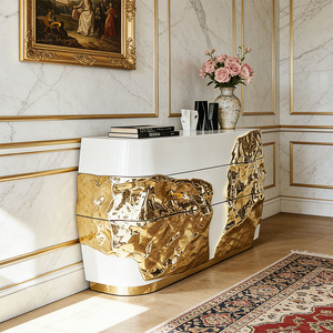 Customizable French Luxury Style White & <b>Gold</b> Artistic Living Room Cabinet Irregular Gilded Texture <b>Console</b> <b>Table</b> - Product Image 2
