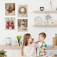 Tableau mural abstrait sur toile à 4 panneaux, impression couronne de Noël abstraite, prêt à accrocher, décoration murale pour la maison