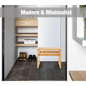 Bamboo <b>Bathroom</b> <b>Stool</b> 38x32x31cm Solid Wood Multi-Functional Chair <b>For</b> Home Living Room And <b>Bathroom</b> - Product Image 4