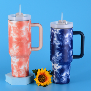 Thermoses cách điện 40 oz Tumbler đôi tường đá cẩm thạch Swirl 40 oz cách điện cốc cốc với xử lý và rơm - Product Image 5